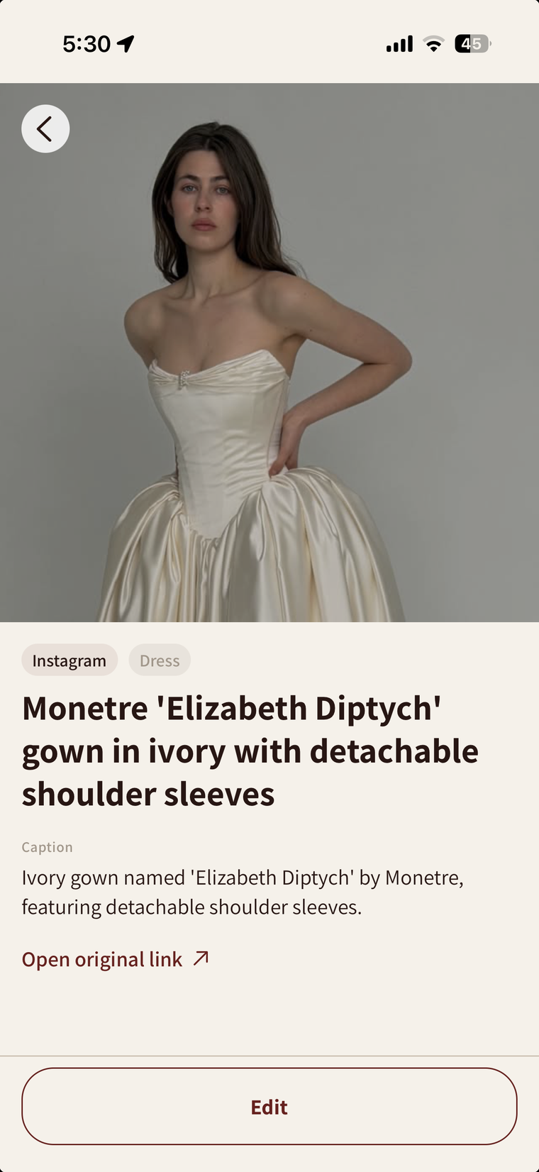 A saved dress with details filed by Gigi