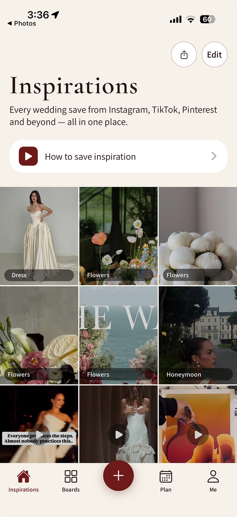 Gigi inspirations feed of saved wedding posts
